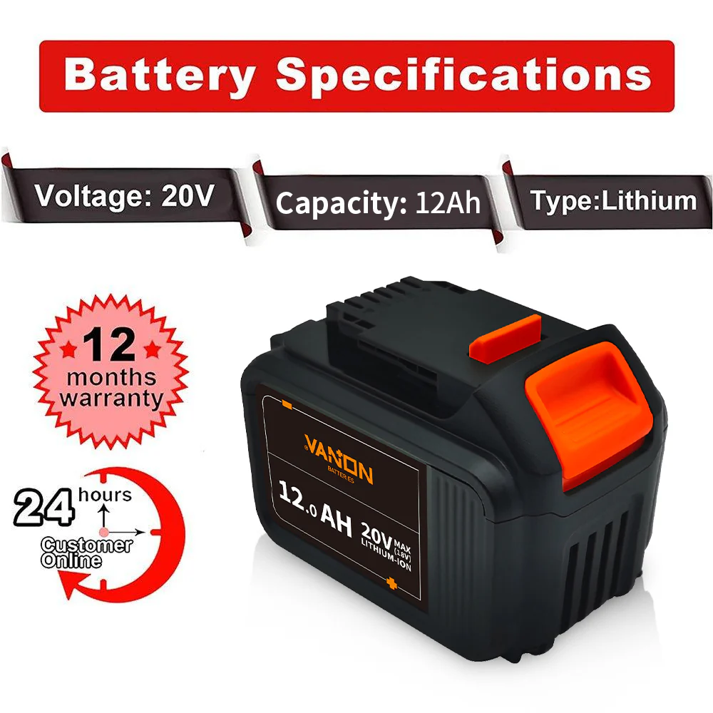 For Dewalt 18V XR Battery 12Ah Replacement | DCB184 DCB205 Lithium Batteries 2 Pack - Image 2