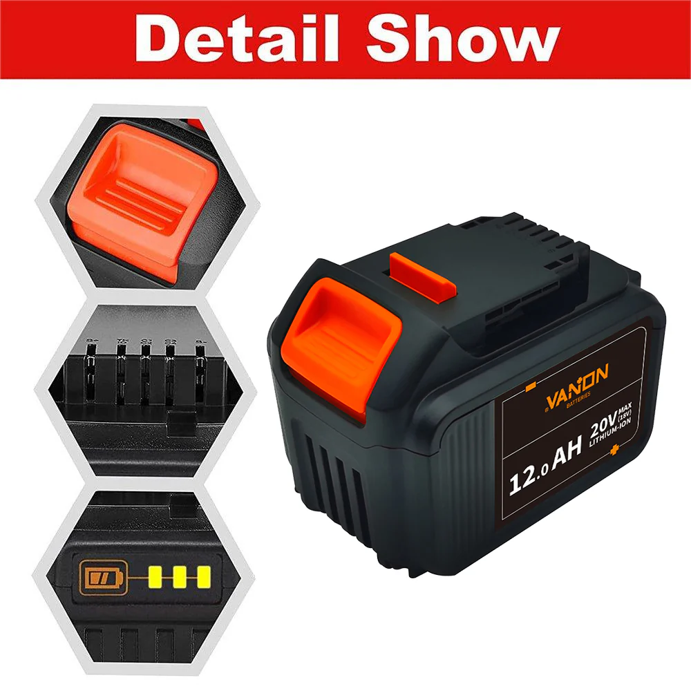 For Dewalt 18V XR Battery 12Ah Replacement | DCB184 DCB205 Lithium Batteries 2 Pack - Image 3