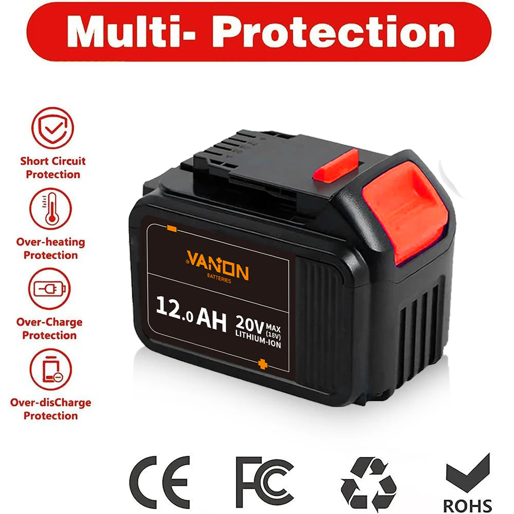 For Dewalt 18V XR Battery 12Ah Replacement | DCB184 DCB205 Lithium Batteries 2 Pack - Image 4