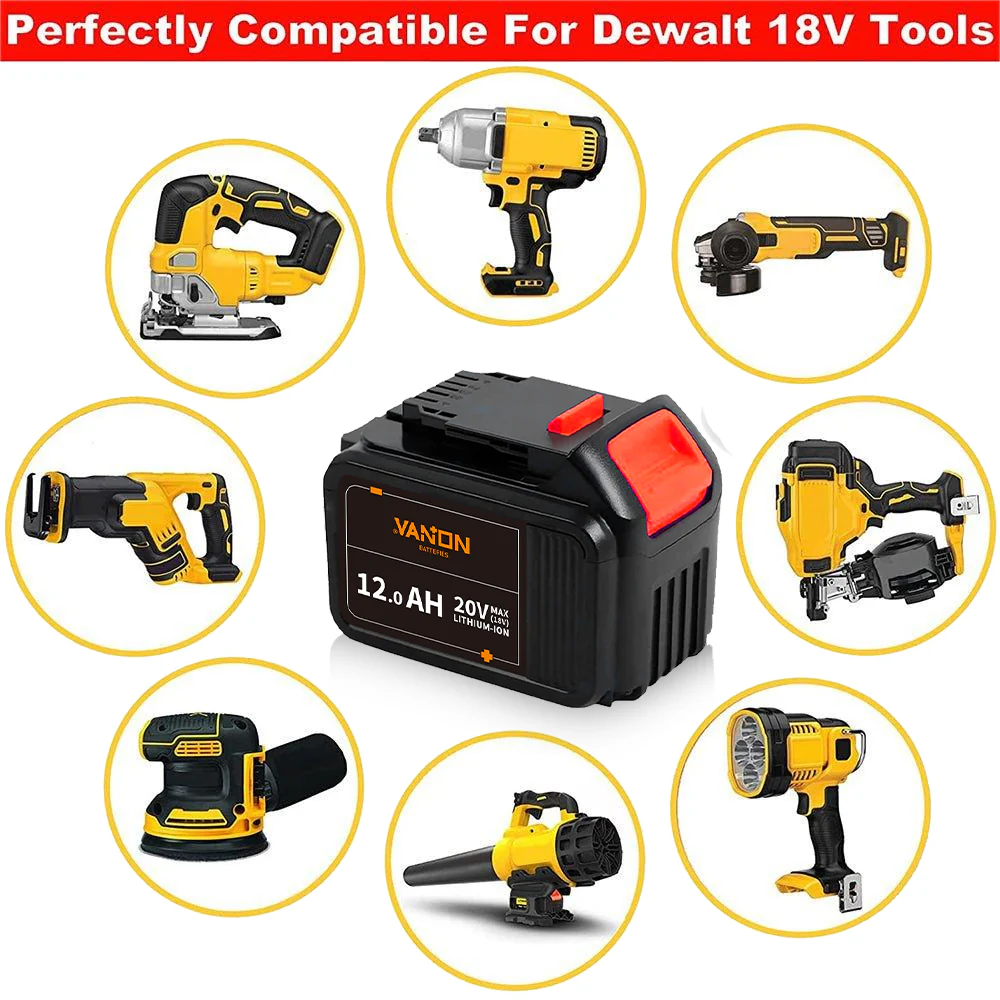 For Dewalt 18V XR Battery 12Ah Replacement | DCB184 DCB205 Lithium Batteries 2 Pack - Image 5