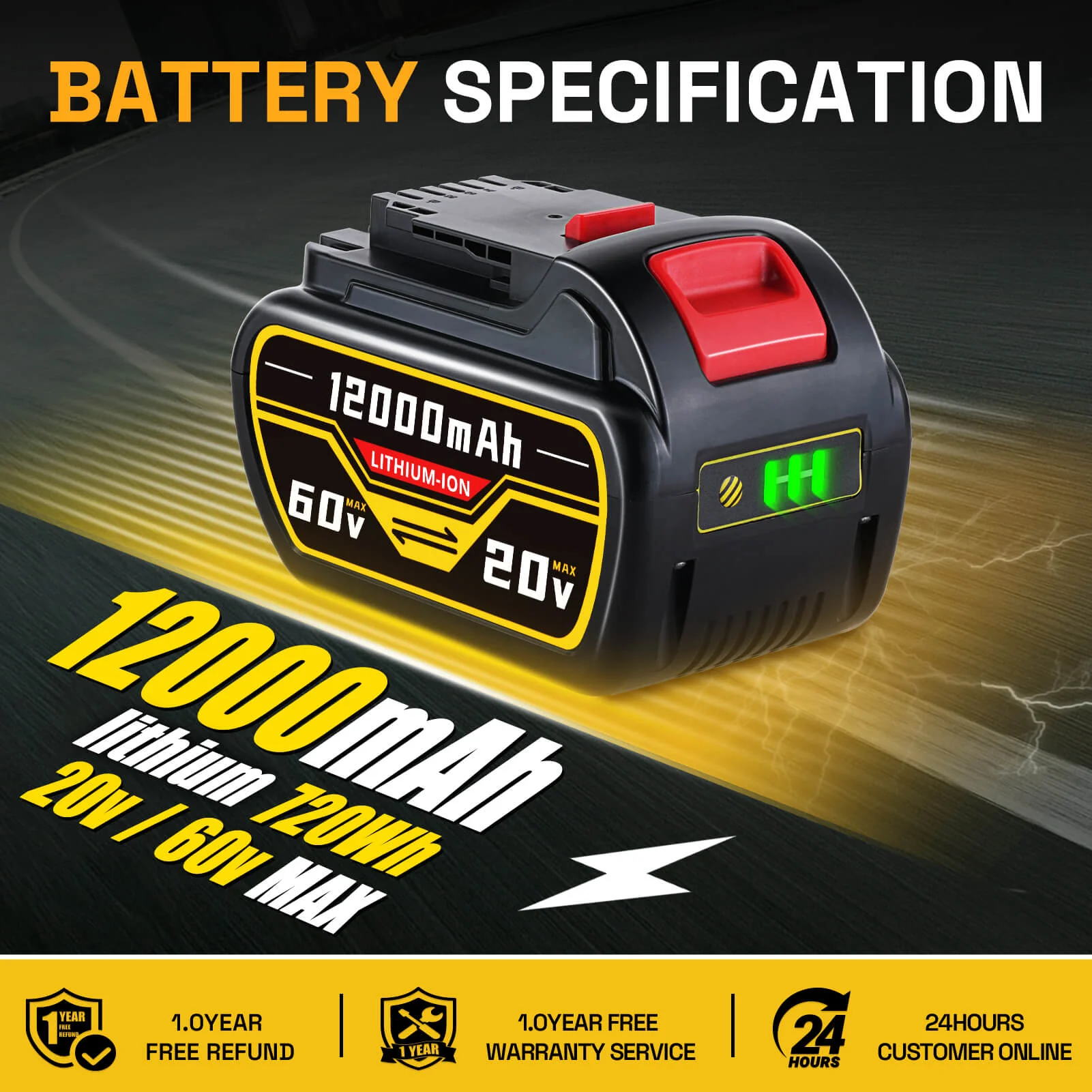 For Dewalt DCB609 20V/60V MAX FLEXVOLT Li-Ion 12.0Ah Battery DCB609-2 DCB606 2Pack - Image 5
