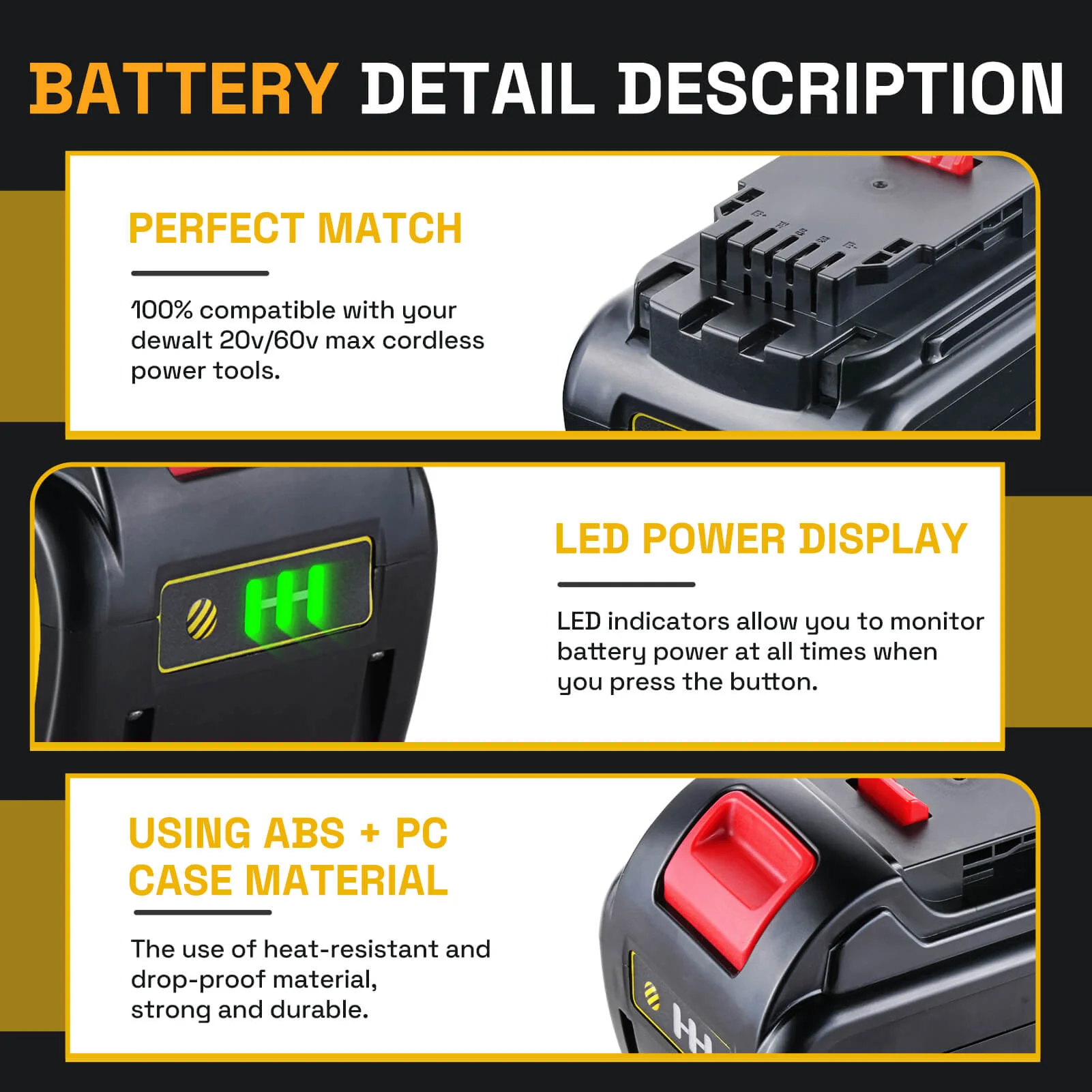 For Dewalt DCB609 20V/60V MAX FLEXVOLT Li-Ion 12.0Ah Battery DCB609-2 DCB606 2Pack - Image 6