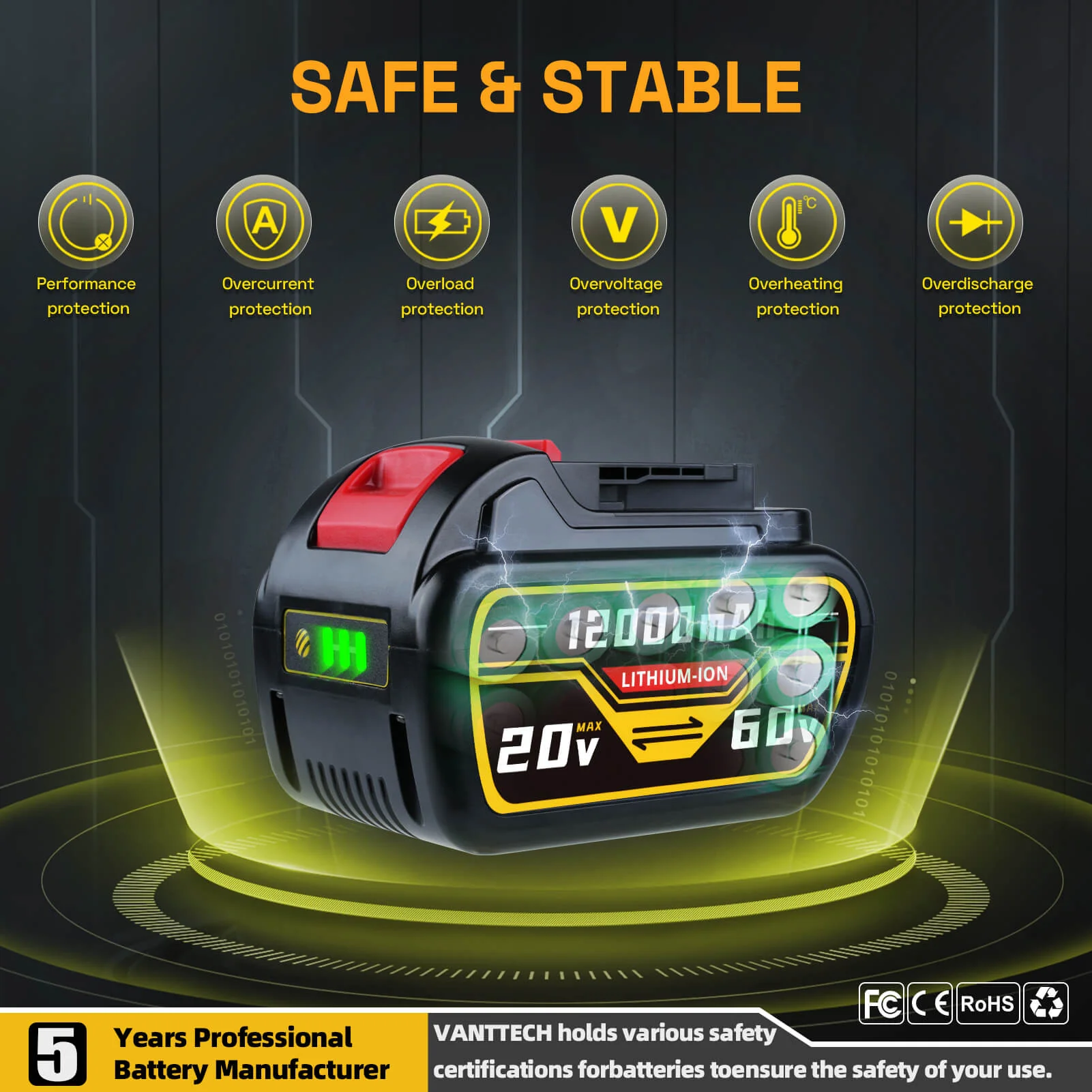 For Dewalt DCB609 20V/60V MAX FLEXVOLT Li-Ion 12.0Ah Battery DCB609-2 DCB606 - Image 7