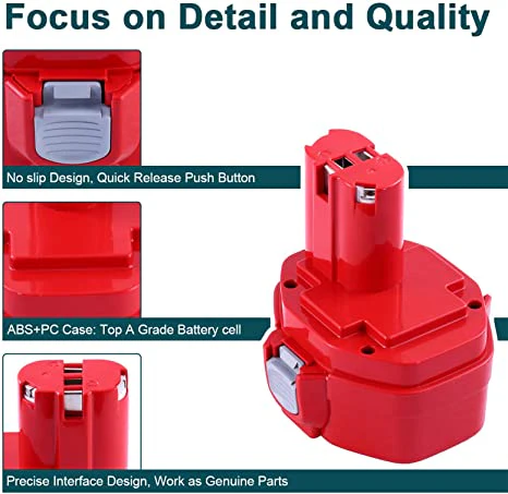 For Makita 14.4V Battery 4.8Ah Replacement | PA14 Battery  2 Pack  Red - Image 4