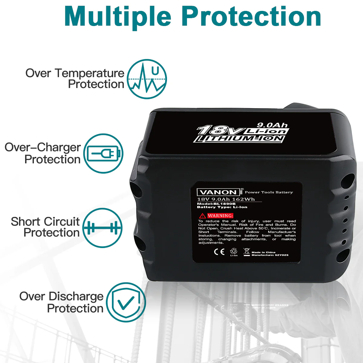 For Makita 18V Battery 9Ah Replacement | BL1890B Battery 2 Pack - Image 4