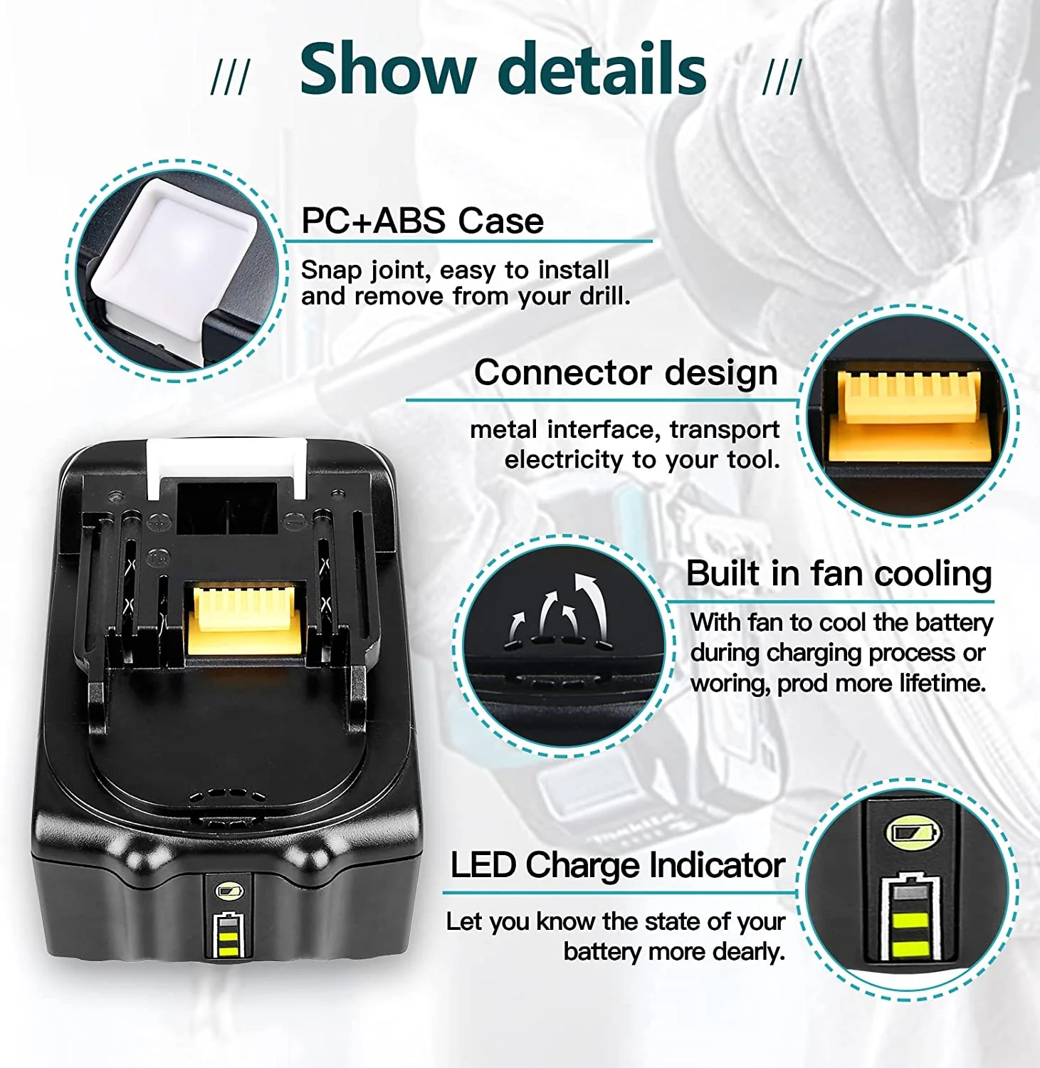 For Makita Battery 18V 5Ah Replacement | BL1850B Lithium Batteries 2 Pack (LED Indicator) - Image 5