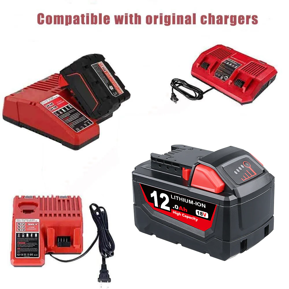 For Milwaukee 18V Battery 12Ah Replacemnt | M18 Batteries 2 Pack - Image 6