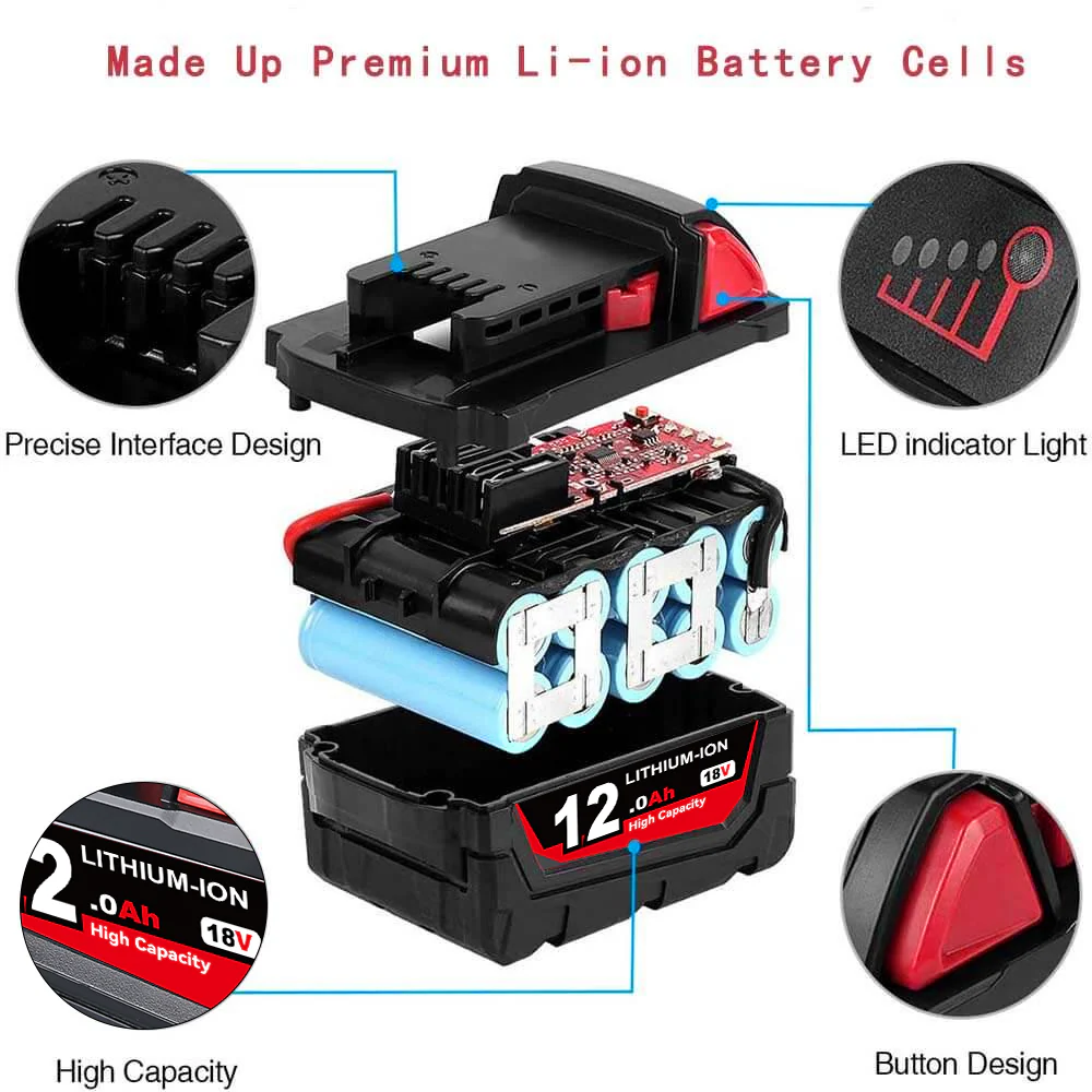For Milwaukee 18V Battery 12Ah Replacemnt | M18 Batteries - Image 3