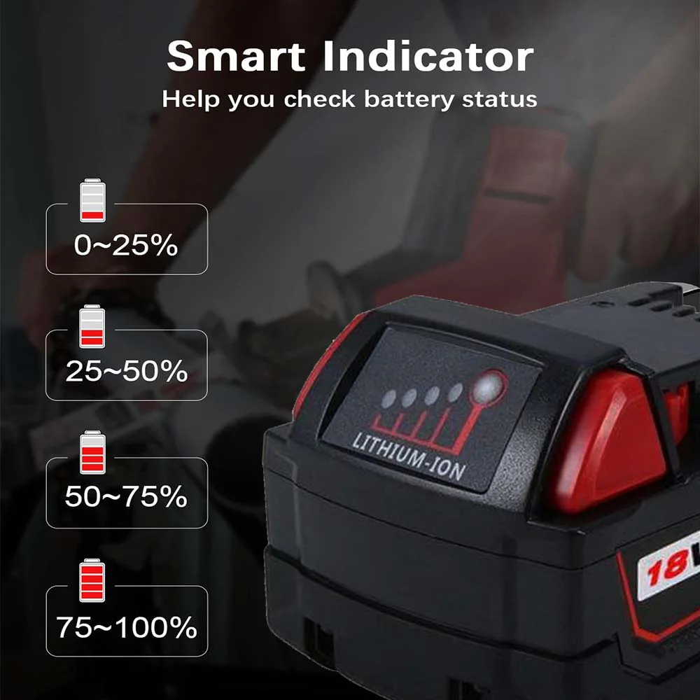 For Milwaukee 18V Battery 5Ah Replacement | M 18 Batteries 2 Pack - Image 4