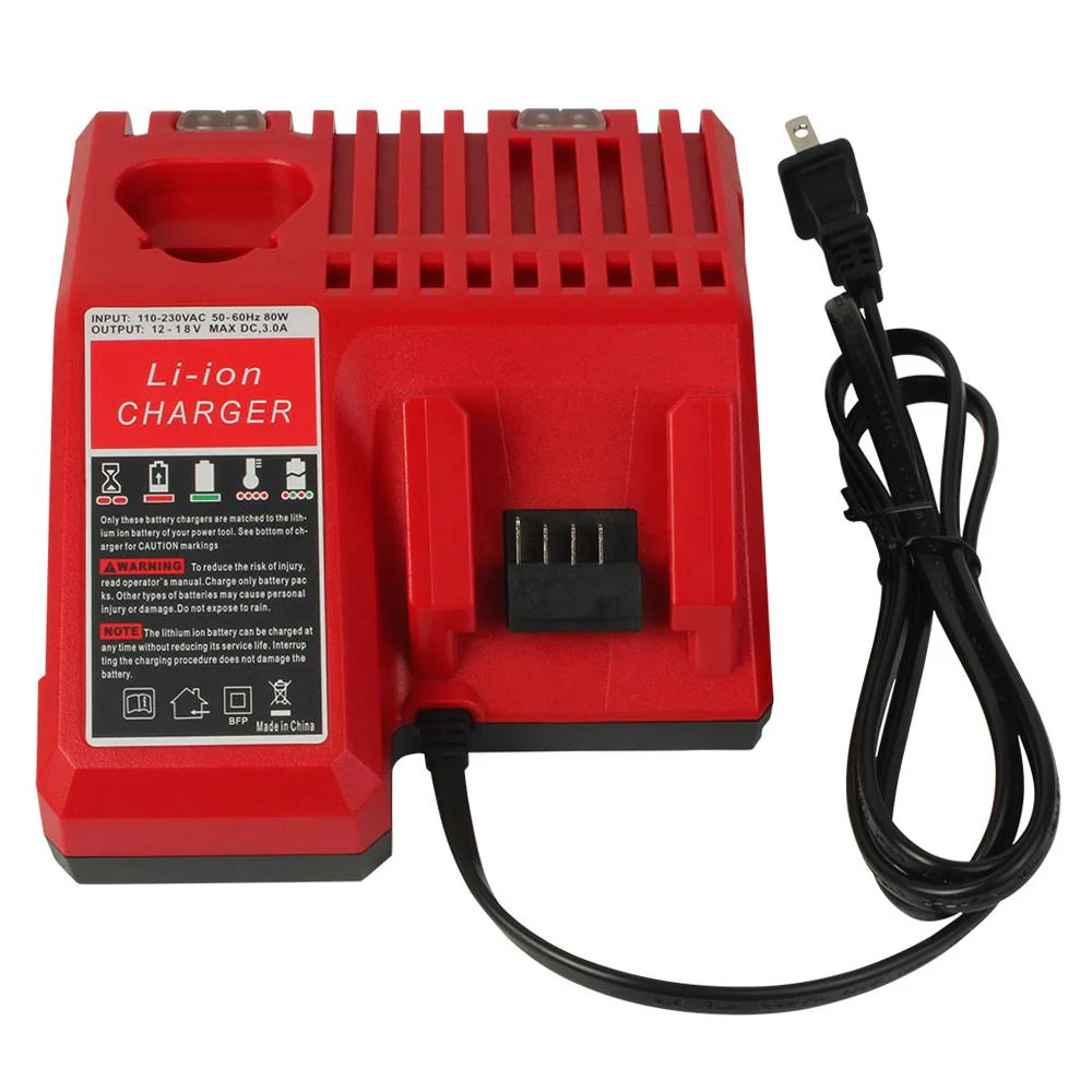 4 Pack For Milwaukee 18V 6Ah Battery  Replacement & For Milwaukee Replacement Battery Charger | M 12-18C 12V-18V Lithium Battery Charger - Image 3