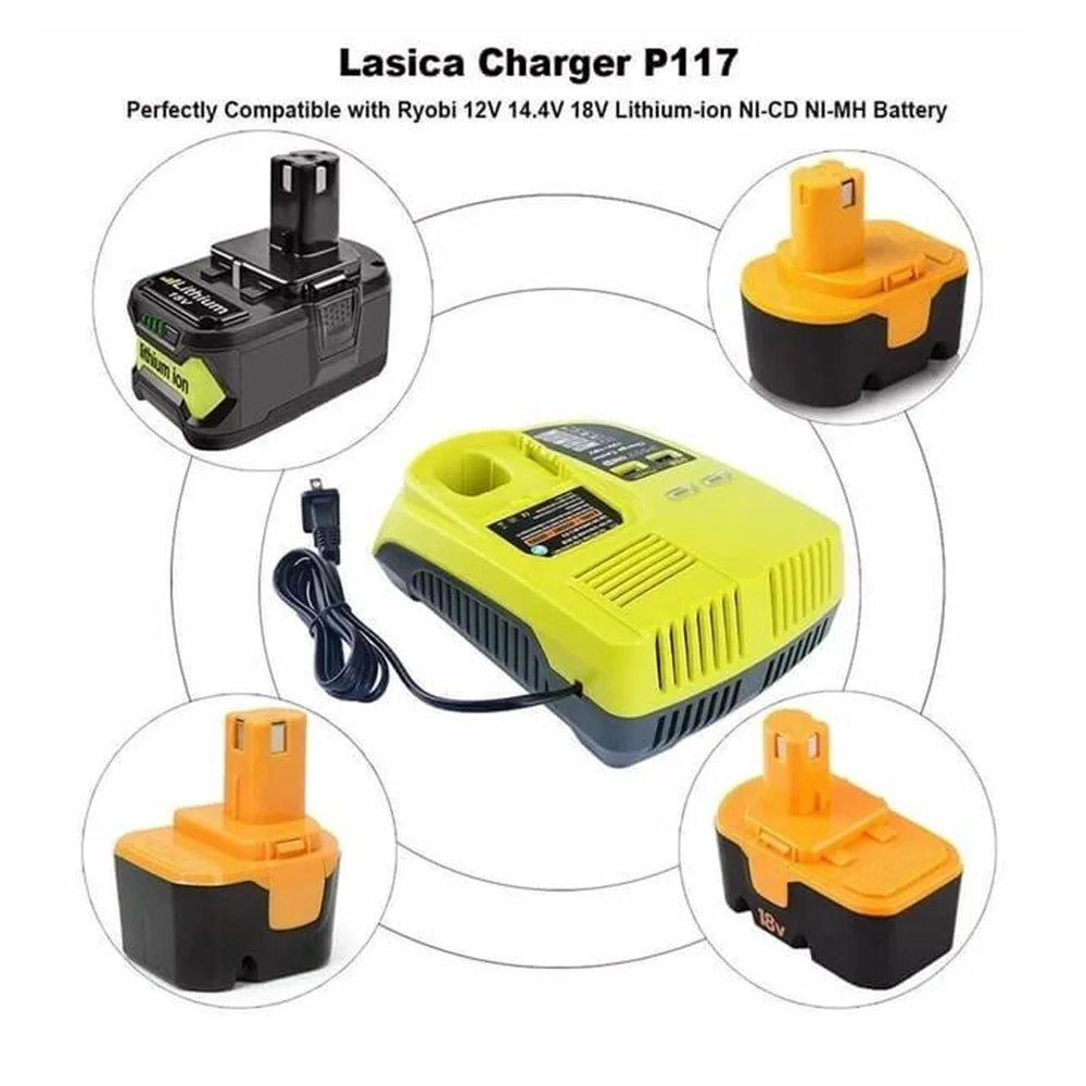 For Ryobi 18V 5.0Ah Battery Replacement 2&4 PACK With Charger For Ryobi 12V-18V P117 P104 Ni-Cd & Li-ion - Image 5