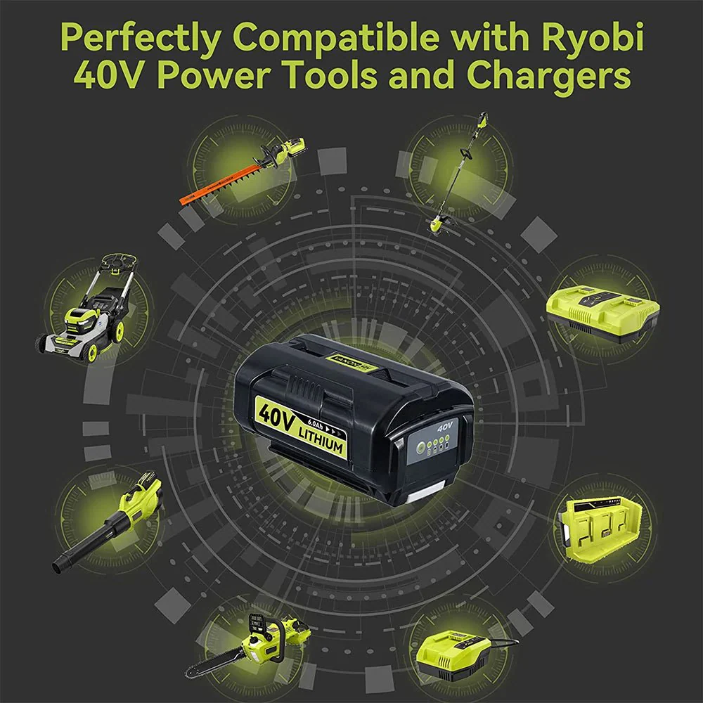 For Ryobi 40V 6.0Ah Battery Replacement 2&4 PACK With Charger For Ryobi 40V Battery Charger OP401 - Image 4