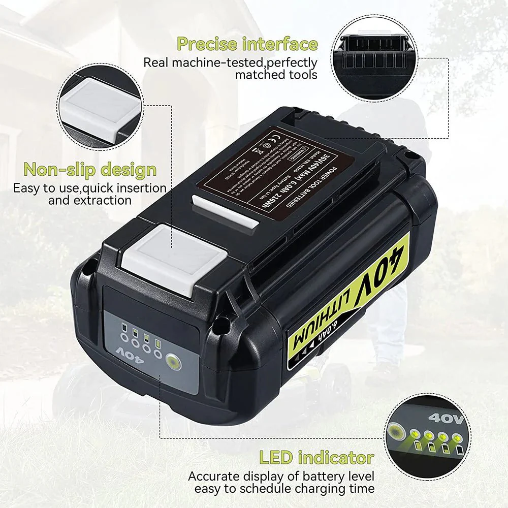 For Ryobi 40V Battery 8.0Ah Replacement | OP4026 Lithium-ion Battery With LED Indicator - Image 2