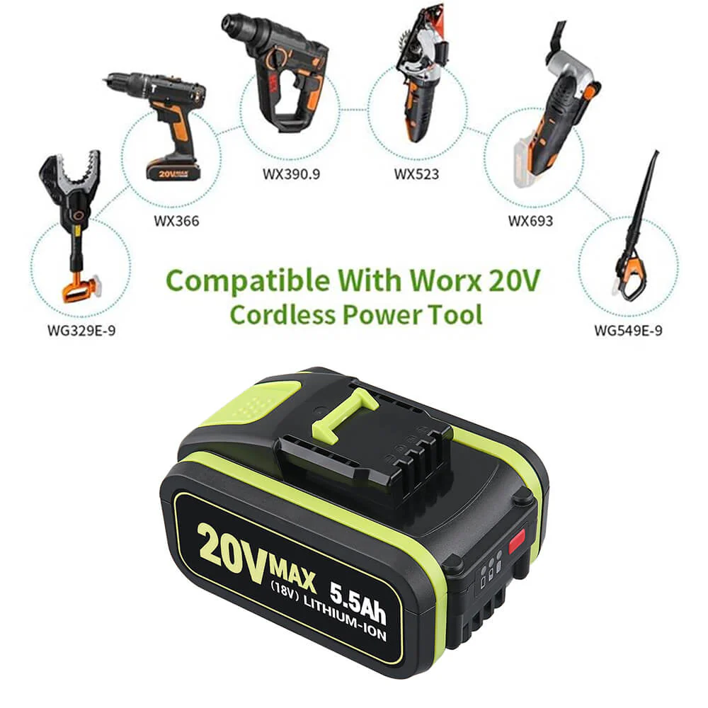 For Worx 20V 5.5Ah Li-ion Replacement Battery WA3551 WA3551.1 WA3553 WA3553.2 WA3641 WG629E - Image 6