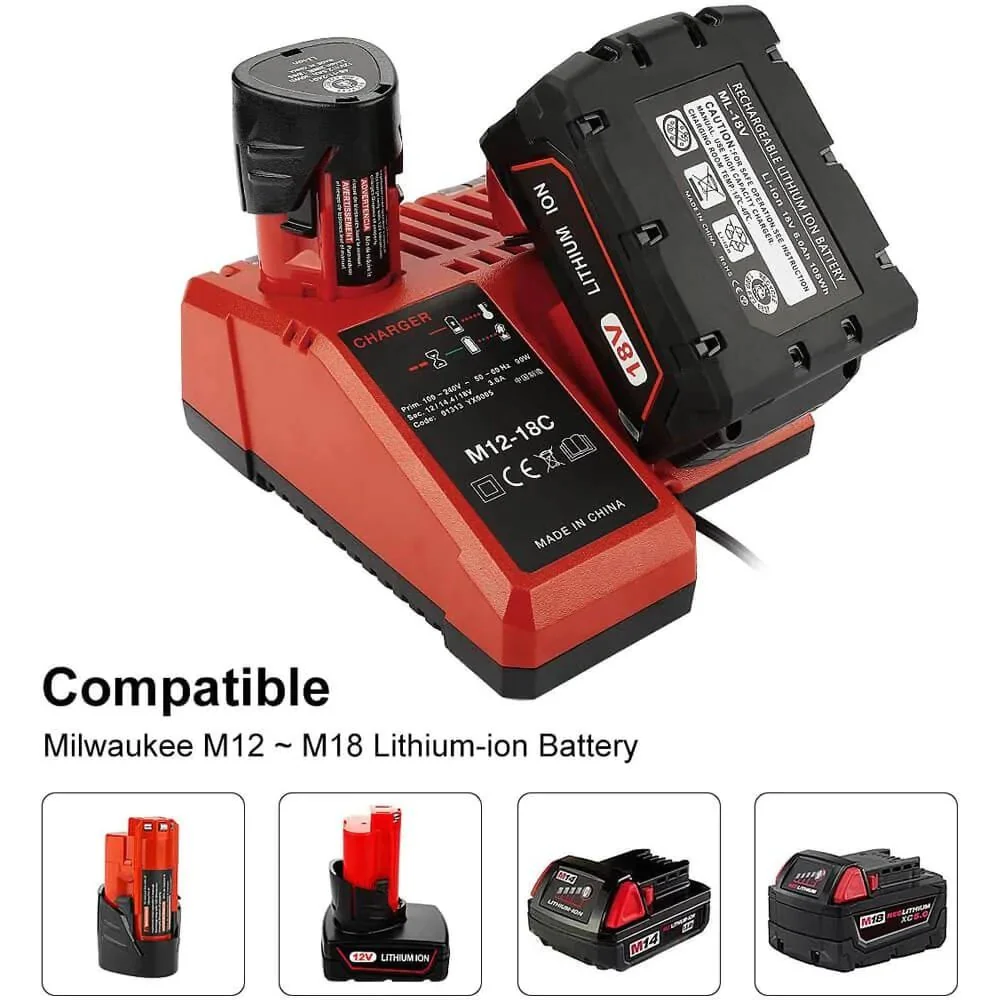 For Milwaukee 18V XC Lithium Battery 12.0Ah 2 Packs With Rapid Charger For Milwaukee M18 & M12 Battery - Image 3