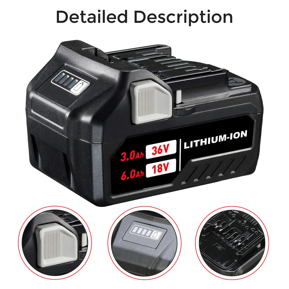 18V/36V 6.0Ah Lithium-ion Replacement Battery for Metabo HPT（Hitachi） MultiVolt Battery / 371751M 372121M BSL36A18 BSL36B18 - Image 3