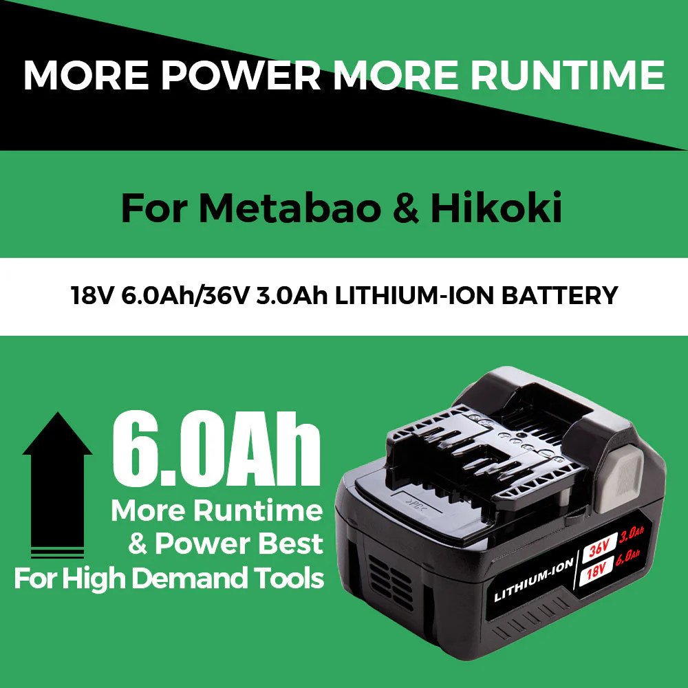 X4 18V/36V 6.0Ah Lithium-ion Replacement Battery for Metabo HPT（Hitachi）MultiVolt Battery / 371751M 372121M BSL36A18 BSL36B18 - Image 6